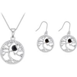 Za Tree Of Life With Crystals From Swarovski Necklace And Earring Set - Black