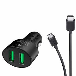 Dual Quick Charge 3 USB Car Charger For Huawei Y5 2 With Turbo Microusb & Usb-c Cables 36WATTS