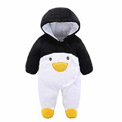 Collager Newborn Baby Winter Hoodie Snow Suit Infant Cartoon Jumpsuit Warm Fleece Snowsuits Romper For Boys Girls Black And White Penguin 3-6 Months Recommended HEIGHT:60-66