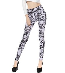 Skull Coolred-women Printed Seamless Empire Waist Brushed Tights Yoga Pants PATTERN1 Os