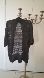 Dark Grey Crocheted Round Cardigan - Size Xs