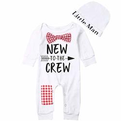 Newborn Baby Boy Funny Words Romper With Hat New To The Crew Letter Print Jumpsuits Matching A Little Man Hat Red 0-3 Months