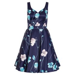 Quiz Navy And Aqua Satin Flower Print Dress