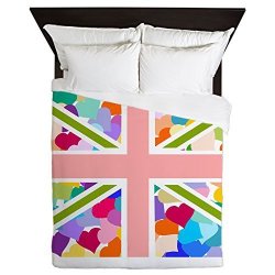 Cafepress Heart Filled Union Jack Flag Queen Duvet Cover