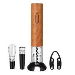 Electric Wine Opener Set Electric Corkscrew Bottle Opener With Foil Cutter Wine Pourer And Stopper Wood Grain Color I
