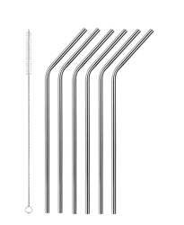 S S Curved Straw 6PC With Brush - Silver