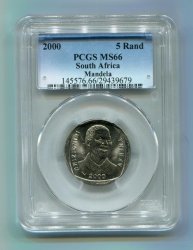 Nelson Mandela MS66 Year 2000 R5 Pcgs Graded Ms 66 - Highest Grade On Bob - Courier Shipping