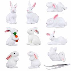 10 Pcs Cute Animal MINI Bunny Figurines Miniature Rabbit Figures Cake Cupcake Toppers Easter Party Decoration MINI Figure Collection Playset With Tweezer For Kids