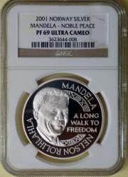2001 Nelson Mandela Peace Laureate 1oz Silver - Ngc Graded Pf69 Ultra Cameo - Mint Of Norway