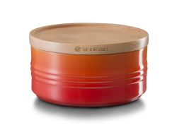 Le Creuset Large Stoneware Storage Jar With Wooden Lid 650ML Flame