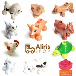 Aliris 10 Farm Animals - 5 Fences - Family Pets Figures For Toddler - Duplo Compatible