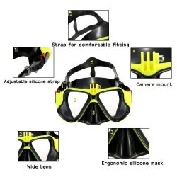 Lixada Adult Scuba Snorkeling Swimming Tempered Glass Diving Mask Goggles With Camera Mount