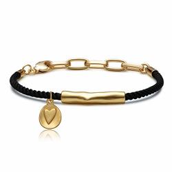 Karseer Matt Gold Heart Charm Bracelets Black Italian Made Milan Cord Bracelet With Adjustable Cord Baroque Lucky Rope Bracelet Jewelry Gift For Women Girls