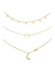 Rostivo Star Necklace Choker For Women Girls Moon Necklace Pendant Dainty Simple Circle Choker Necklace Set 3 Pack Gold