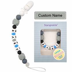 Custom Pacifier Clip Baby Teething Toys Personalized Name Bpa Free Silicone Beads Binky Holder For Boy Girl Shower Gift Blue