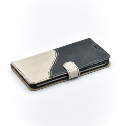 Genuine Leather Wave Book Case For Samsung S7 Edge - Black white