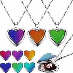 4 Pieces Heart Mood Locket Necklace For Girls Stainless Steel Color Changing Love Shape Mood Necklace Birthday Gift Valentine's Day