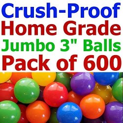 CMS My Balls Pack Of 600 Jumbo 3" Standard Home Grade Ball Pit Balls 5 Bright Colors Crush-proof Air-filled Phthalate Free Bpa Free Non-toxic Non-recycled Plastic 600 Home Grade