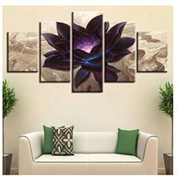 Hnfsclub Home Decor Poster Printed Canvas Wall Modular Picture 5 Pieces Flower Lake Water Cherry Blossoms Painting For Living Room Art
