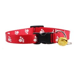 Pet Collar Pikolai Adjustable Nylon Footprints Collar Dog Puppy Pet Collars With Bells 1CM W 30CM L Adjustable Red