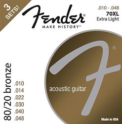 Fender 70XL 80 20 Phosphore Bronze Acoustic Guitar Strings 3-PACK Extra Light Guage 10-48