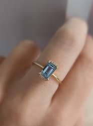 Baguette Aquamarine And Diamonds Ring - Medium UK Ring Size L+ To O