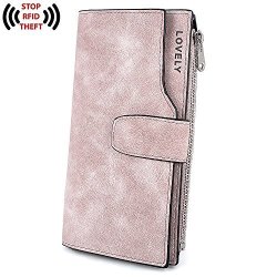 Uto Women's Rfid Blocking Pu Matte Leather Wallet Card Zipper Phone Holder Organizer Girls Coin Purse C Pink