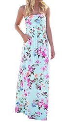 FOUNDO Women's Floral Print Strapless Tube Bohemian Beach Long Maxi Dress XL