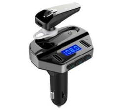 3-IN-1 Car Charger Bluetooth Fm Transmitter With Headset V6 - Black