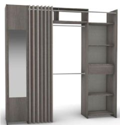 Dressing Wardrobe Kit Taylor 2 Column 4 Shelves 2 Rails Half Mirror Cupboard & Curtain
