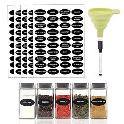 200 Printed Spice Labels Includes Waterproof 160 Spice Jar Label Stickers 40 Blank Write-on Labels 1 Magnetic Chalk Marker Pen 1 Silicone Collapsible Funnel