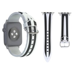 For Apple Watch Series 3 & 2 & 1 38MM Fashion Double Stripes Pattern Silicone Watch Strap Black+white
