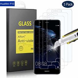 Huawei P10 Screen Protector Alfort 3 Pack Premium 9H Hardness Huawei Tempered Glass Screen Protector For Huawei P10 5.1 Inch Smart Phone With Anti-scratch Anti-fingerprint Feature