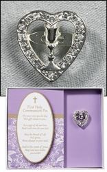 First Holy Communion Diamante Heart chalice Pin Gift Box