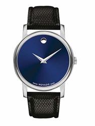 Movado Museum Blue Dial Black Leather Strap Women's Swiss Watch