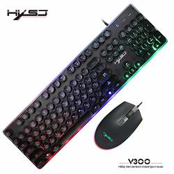 Gamogo V300 USB Wired Gaming Keyboard Backlight Steampunk Keys + Wired Gaming Mouse Anti-slip 1600DPI With Backlight Keyboard And Mouse Combo