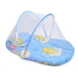 Baby Cushion Bed With Mosquito Net - Blue