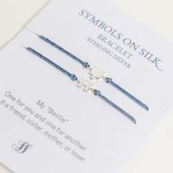 Sterling Silver And Silk Puzzle Pieces Bracelet Set - Blue
