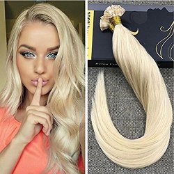 Ugeat 14INCH Flat Tip Human Hair Extensions 613 Bleach Blonde Pre Bonded Fusion Hair Extensions Remy Hair