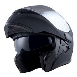 1STORM Motorcycle Modular Dual Visor Sun Shield Flip Up Full Face Helmet: HB89 Matt Black Size Large