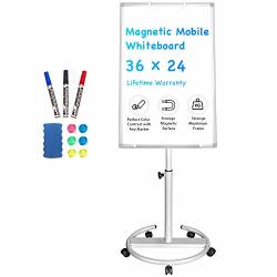 Mobile Whiteboard 36 X 24 Inches Portable Magnetic Dry Erase Board Stand Easel White Board Dry Erase Easel Standing Board W Flipchart Hooks