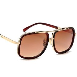 Eyerno Retro Aviator Sunglasses For Men Women Vintage Square Designer Sun Glasses Brown
