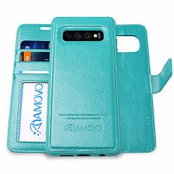 Amovo Case For Galaxy S10 6.1" 2 In 1 Samsung Galaxy S10 Wallet Case Detachable Vegan Leather Wrist Strap Kickstand Samsung S10 Folio Flip