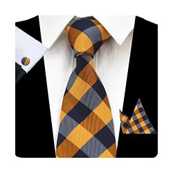 Fashion Gusleson Men Tie Set Big Plaid Necktie With Handkerchief And Cufflinks 0726-60