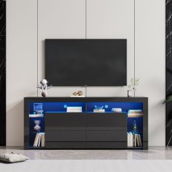 Modern Tv Stand Black With LED Lights