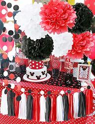 Red Mickey Mouse Birthday Party Decorations White Red Black Birthday Party  Decorations Minnie Mouse Party Supplies Tissue Paper Pom Pom Flowers Paper