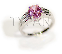 Pink Simulated Sapphire Size 9 Silver Plated Ring In Box