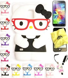 Bukit Cell Galaxy S5 Case : Black 3D Hello Kitty With Glasses Silicone Case For Samsung Galaxy S5 + Bukit Cell Cloth + Hello