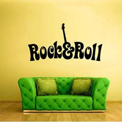 Fxq Wall Sticker Wall Decor Wall Vinyl Sticker Bedroom Decal Rock N Roll Guitar Words Quote Sign 4384CM
