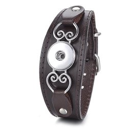 Vocheng Snap Jewelry Genuine Leather Bracelet Buckle Heart Black Adjustable Fit 18MM Interchangeable Button Charms Jewelry ANN-606 Brown